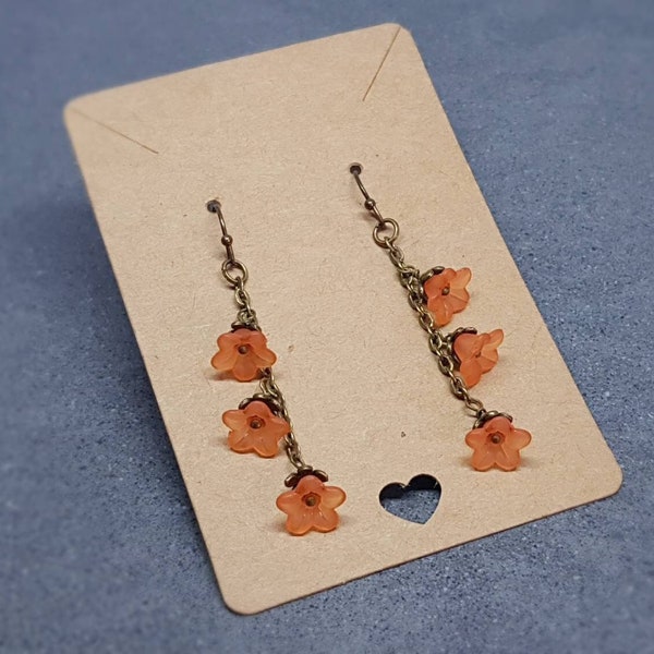 Flower Earrings, Hypoallergenic Ear Wires, Orange Earrings, Boho Jewelry, Simple Vintage Earrings