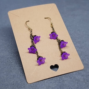 Flower Earrings, Hypoallergenic Ear Wires, Purple Earrings, Boho Jewelry, Simple Vintage Earrings