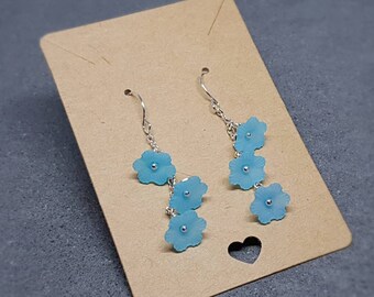 Flower Earrings, Hypoallergenic Ear Wires, Pale Blue Earrings, Boho Jewelry, Simple Vintage Earrings