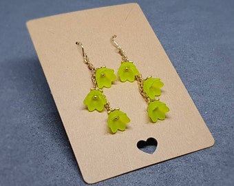 Flower Earrings, Hypoallergenic Ear Wires, Lime Green Earrings, Boho Jewelry, Simple Vintage Earrings