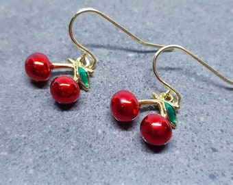 Cherry Earrings, Hypoallergenic Ear Wires, Cherry Blossom Earrings, Summer Earrings
