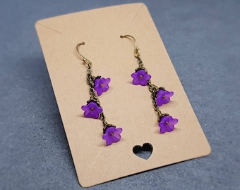Flower Earrings, Hypoallergenic Ear Wires, Purple Earrings, Boho Jewelry, Simple Vintage Earrings