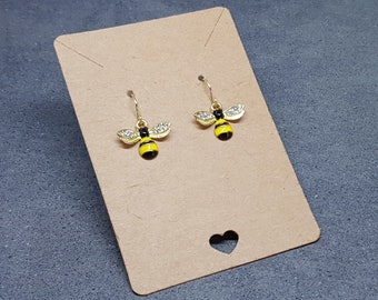 Crystal Rhinestone Bee Earrings, Hypoallergenic Ear Wires, Bumble Bee Earrings, Gold Plated Earrings, Bee Lovers Earrings, Nature Earrings