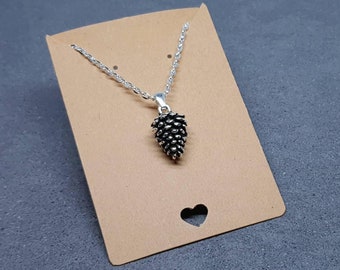 Silver Pinecone Necklace, Silver Plated or Sterling Silver, Autumn Winter Jewelry