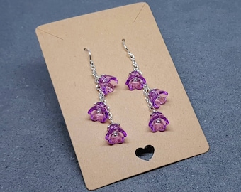 Boucles d'oreilles fleurs, fils d'oreille hypoallergéniques, boucles d'oreilles violettes, bijoux bohèmes, boucles d'oreilles simples vintage