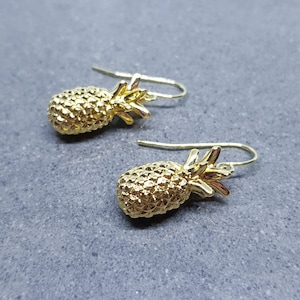 Gold Pineapple Earrings, Hypoallergenic Ear Wires, Pineapple Lovers, Fruit Earrings, Novelty Earrings