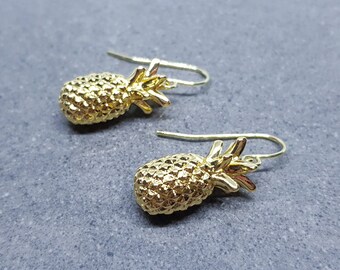 Gold Pineapple Earrings, Hypoallergenic Ear Wires, Pineapple Lovers, Fruit Earrings, Novelty Earrings