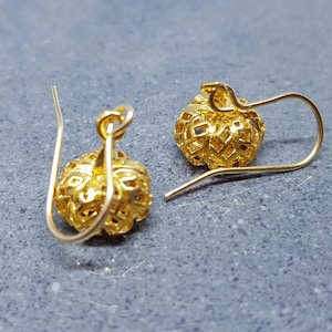 Brass Pumpkin Earrings, Hypoallergenic Ear Wires, Jack O&#39;lantern Earrings, Scary Pumpkin Jewelry, Autumn Earrings, Fall Halloween
