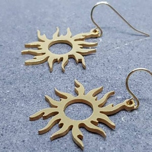 Large Sun Earrings, Hypoallergenic Ear Wires, Celestial Earrings, Gold Earrings, Stainless Steel Sun Earrings