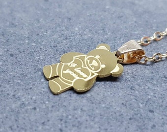 Orsetto con la scritta "Ti amo", collana in acciaio inossidabile, catena placcata in oro