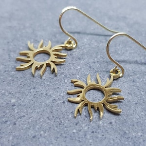 Sun Earrings, Hypoallergenic Ear Wires, Celestial Earrings, Gold Earrings, Stainless Steel Sun Earrings