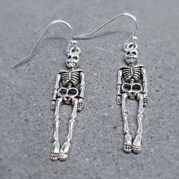 Skeleton Earrings, Hypoallergenic Ear Wires, 925 Sterling Silver Ear Wires, Gothic Jewellery
