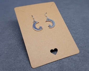 Crescent Moon and Star Earrings, Hypoallergenic Ear Wires, Star Earrings, Crescent Moon Earrings