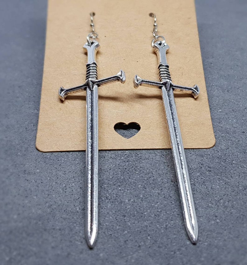 Dagger Earrings, Hypoallergenic Ear Wires, Sword Earrings, Cosplay Jewellery, Gothic Jewellery, Come as a Pair image 4