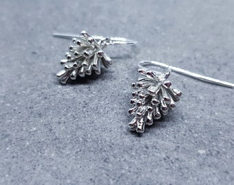 Silver Pinecone Earrings, Autumn Jewelry, Fall Gifts, Real Platinum Plated, Choice of Ear Wires