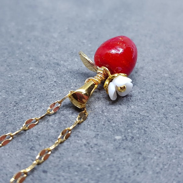 Collier pomme en verre, collier de fruits, bijoux en verre, boucles d'oreilles automne, collier pomme rouge, collier de fleurs