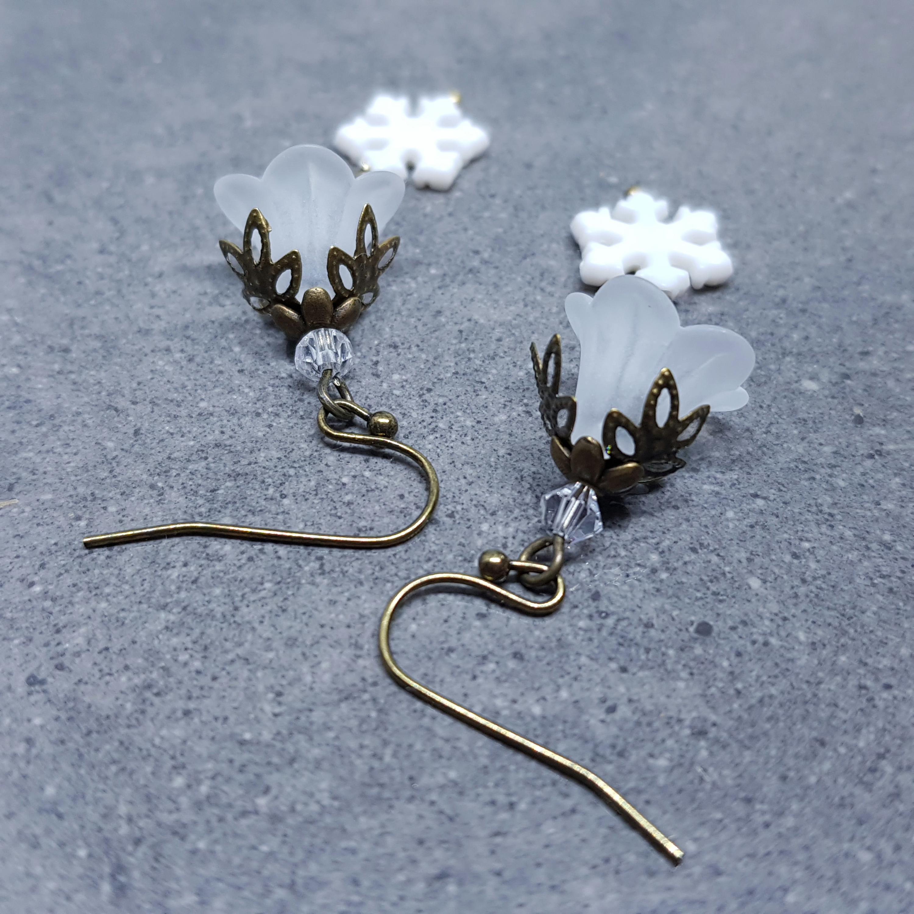 White Christmas Flower Earrings, Choice of Ear Wires, White Snowflake Earrings, Seasonal Earrings, Festive Jewellery, PRIMERO Crystals®