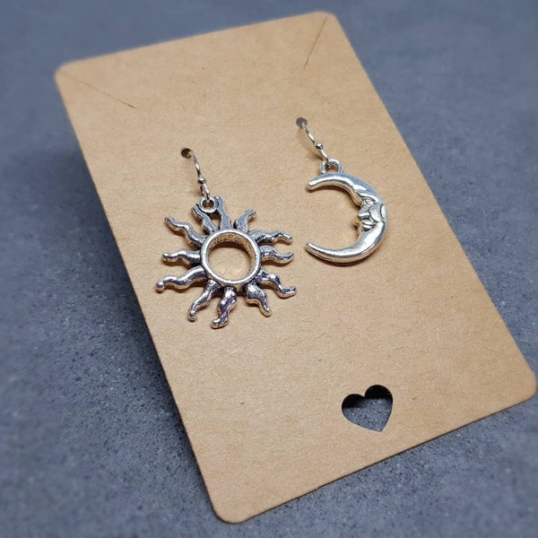 Sun and Moon Earrings, Hypoallergenic Ear Wires, Sterling Silver Ear Wires, Celestial Earrings, Crescent Moon Earrings, Sun Earrings