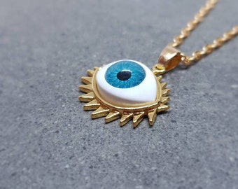 All Seeing Eye Necklace, Evil Eye Necklace, 18k Gold Plated, Gold Jewellery, Protection Necklace