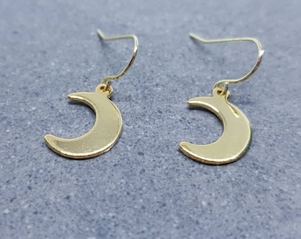 Crescent Moon Earrings, Hypoallergenic Earrings, Gold Stainless Steel Earrings, Moon Earrings