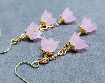 Flower Earrings, Hypoallergenic Ear Wires, Pale Pink Earrings, Boho Jewelry, Simple Vintage Earrings