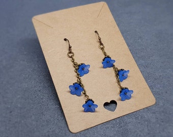Flower Earrings, Hypoallergenic Ear Wires, Royal Blue Earrings, Boho Jewelry, Simple Vintage Earrings