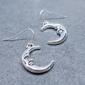 Boucles d&#39;oreilles lune, crochets hypoallergéniques, crochets d&#39;oreilles en argent sterling, boucles d&#39;oreilles croissant de lune, boucles d&#39;oreilles célestes, bijoux lune
