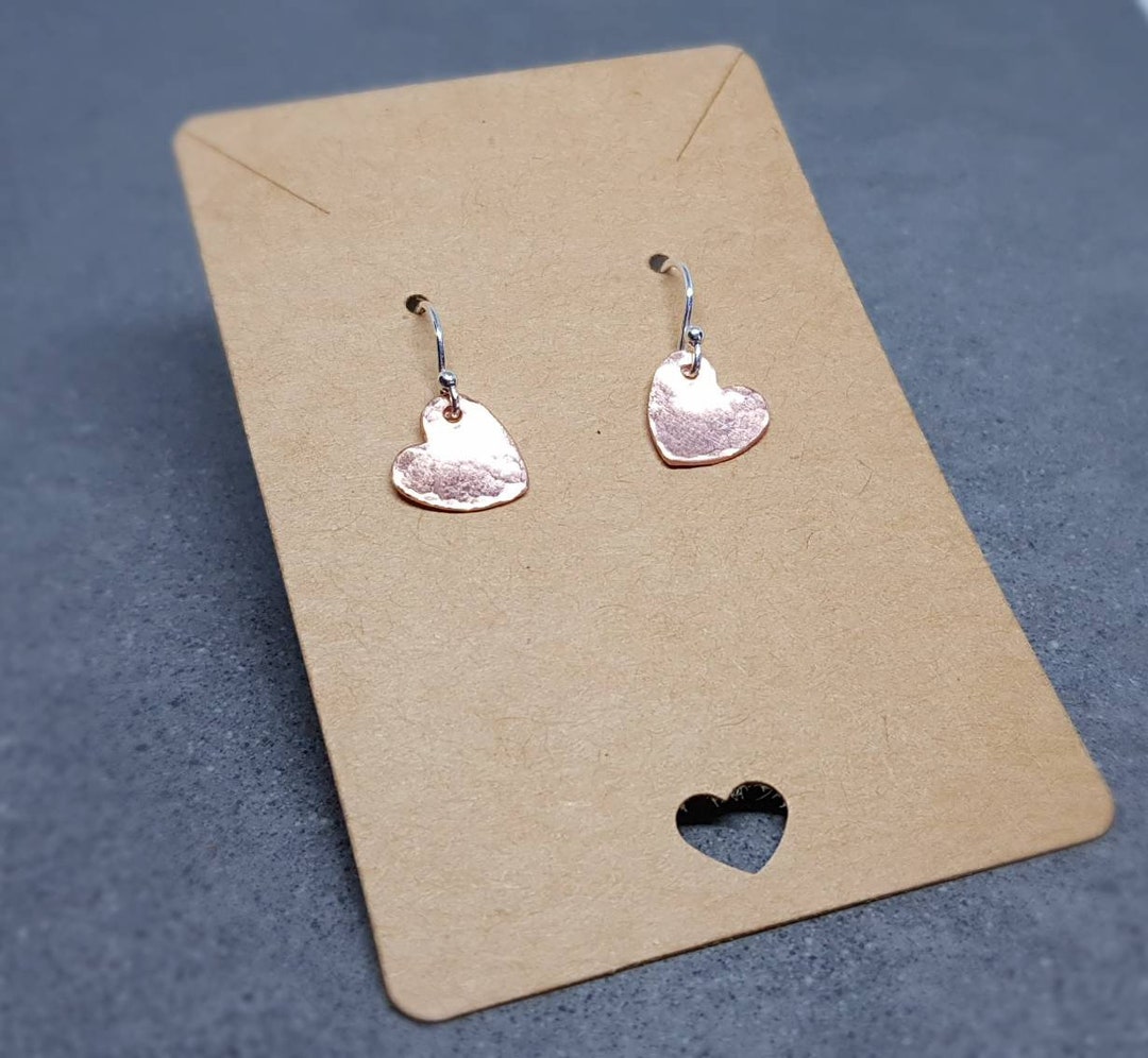 Copper Heart Earrings, 925 Sterling Ear Wires, Solid Copper, Heart
