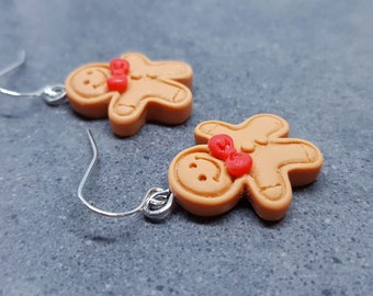 Lebkuchen Männer Ohrringe, hypoallergene Ohrdrähte, Weihnachtsohrringe, festliche Ohrringe