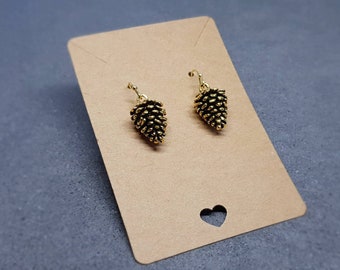 Gold Pinecone Earrings, Hypoallergenic Ear Wires, Autumn Winter Jewelry