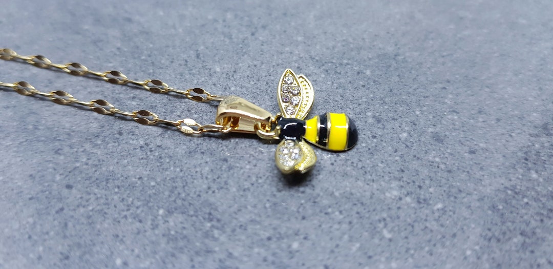 Crystal Rhinestone Bee Necklace, Bumble Bee Necklace, Minimalistic ...