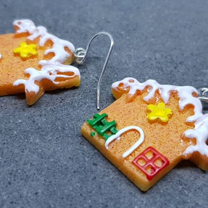 Gingerbread House Earrings, Christmas Earrings, Hypoallergenic Ear Wires, Christmas House, Novelty Jewelry