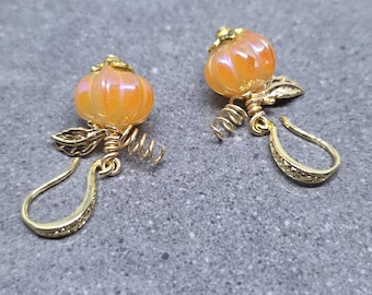 Glass Pumpkin Earrings, Hypoallergenic Ear Wires, Orange Earrings, Glass Jewelry, Autumn Earrings, Fall Halloween, Thanksgiving