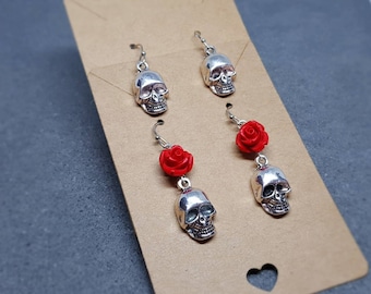 Skull Earrings, Hypoallergenic Ear Wires, Day of the Dead Themed, Dia De Los Muertos Earrings, Mexican Holiday, Gothic Jewelry