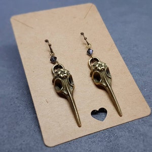 Raven Skull Earrings, PRIMERO Crystals®, Hypoallergenic Ear Wires, Bird Skull Earrings, Skull Earrings, Gothic Jewellery