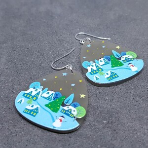 Christmas Scene Earrings, Hypoallergenic Ear Wires, Christmas Earrings, Festive Earrings