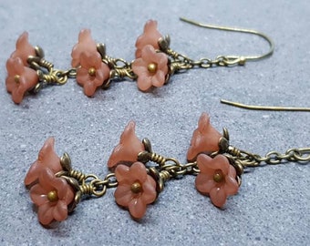 Pendientes de flores, alambres para las orejas hipoalergénicos, pendientes marrones, joyas boho, pendientes vintage sencillos