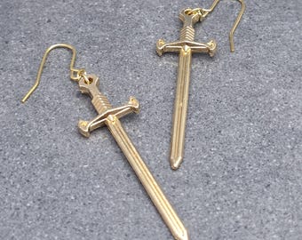 Miniature Sword Earrings with a Choice of Ear Wires, Light Gold Plated, Come as a Pair