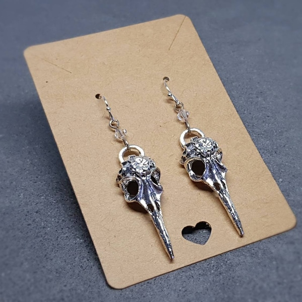 Raven Skull Earrings, Hypoallergenic Ear Wires, Bird Skull Earrings, Skull Earrings, Gothic Jewellery, Lightweight & Detailed  Earrings