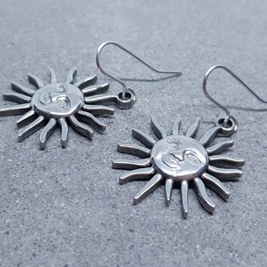 Sun Earrings, Hypoallergenic Ear Wires, Sterling Silver Ear Wires, Celestial Earrings, Stainless Steel