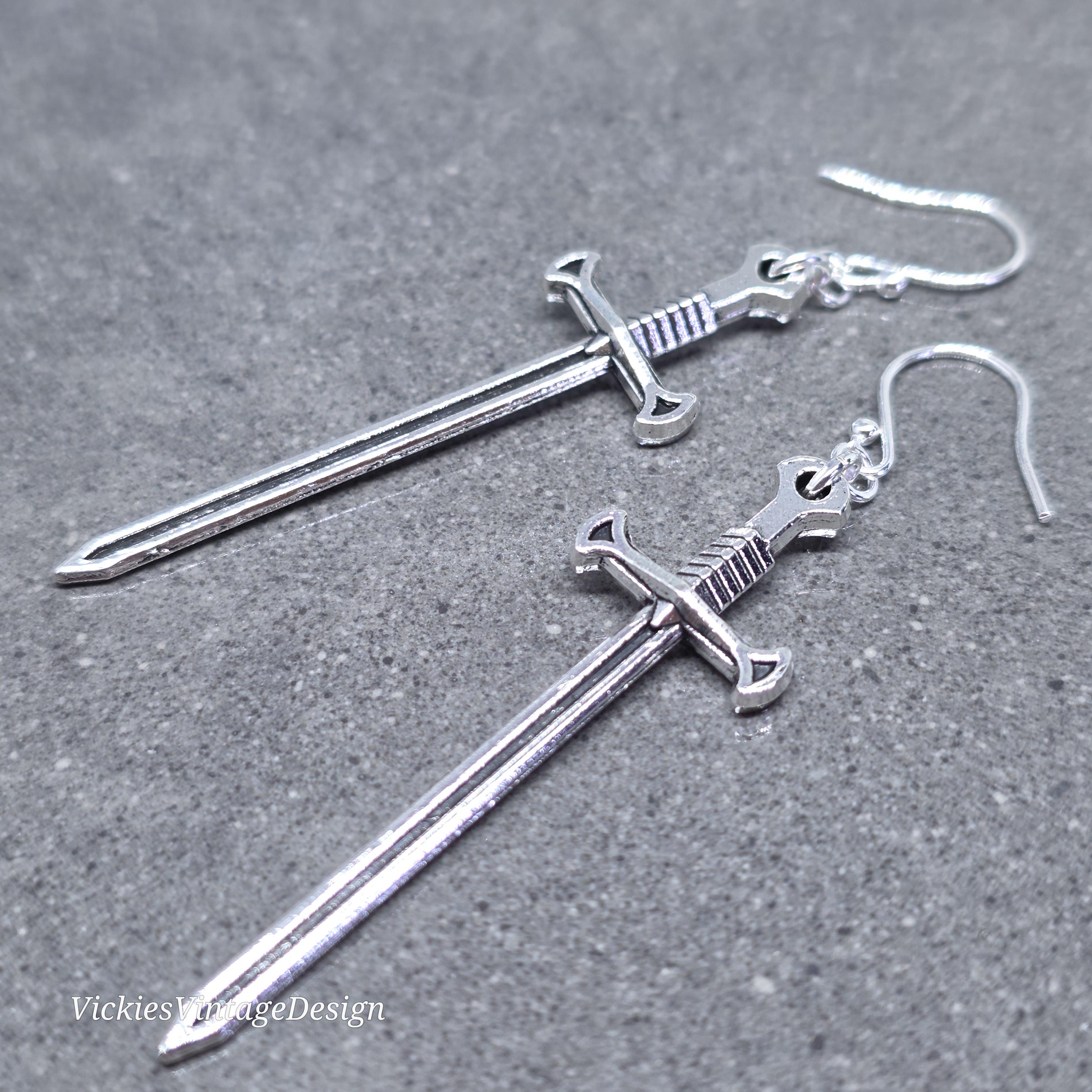 Orecchini con spada vichinga in bronzo e argento sterling, gioielli norreni - Italia