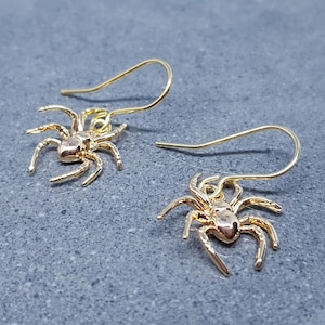 Spider Earrings, Choice of Ear Wires, Gold Earrings, Gothic Earrings, Spider Jewelry, Halloween, Cosplay, Tarantula Earrings