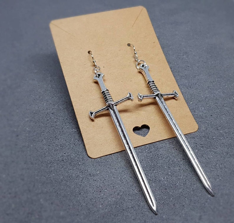 Dagger Earrings, Hypoallergenic Ear Wires, Sword Earrings, Cosplay Jewellery, Gothic Jewellery, Come as a Pair image 5