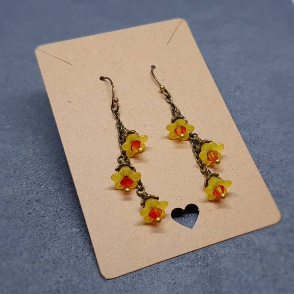 Flower Earrings, Hypoallergenic Ear Wires, Daffodil Earrings, Spring Flower Earrings, Easter Earrings, PRIMERO Crystals®, Mother's Day