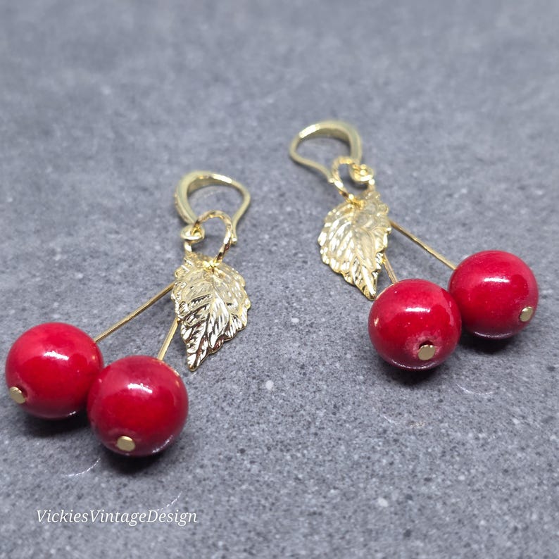 Glass Cherry Earrings, Berry Earrings, Hypoallergenic Ear Wires, Glass Jewelry, Fruit Earrings image 11