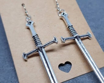 Dagger Earrings, Hypoallergenic Ear Wires, Long Sword Earrings, Gothic Jewellery, UK