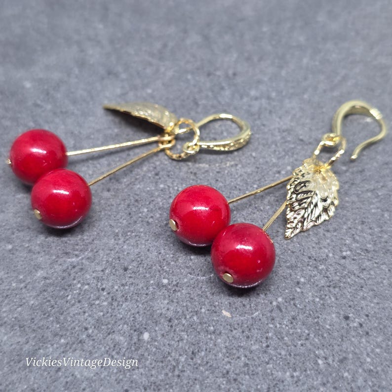 Glass Cherry Earrings, Berry Earrings, Hypoallergenic Ear Wires, Glass Jewelry, Fruit Earrings image 9