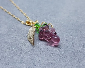 Glass Grape Necklace, Purple Fruits, Glass Jewelry, Berry Necklace, Fruit Necklace, Wine gifts
