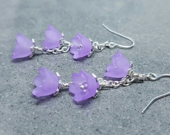 Flower Earrings, Hypoallergenic Ear Wires, Light Purple Earrings, Boho Jewelry, Simple Vintage Earrings