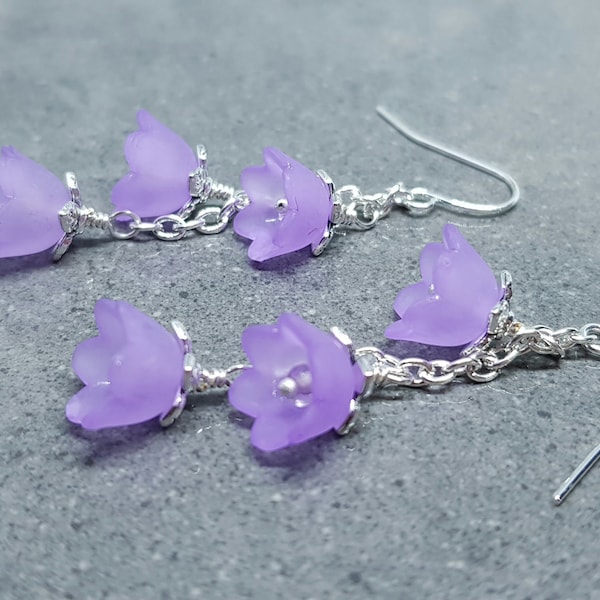 Flower Earrings, Hypoallergenic Ear Wires, Light Purple Earrings, Boho Jewelry, Simple Vintage Earrings